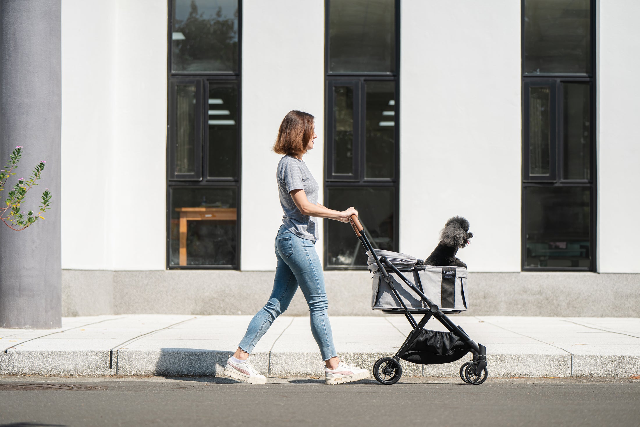 FREE TO GO | Auto Quick Folding Pet Stroller - Grey Husky