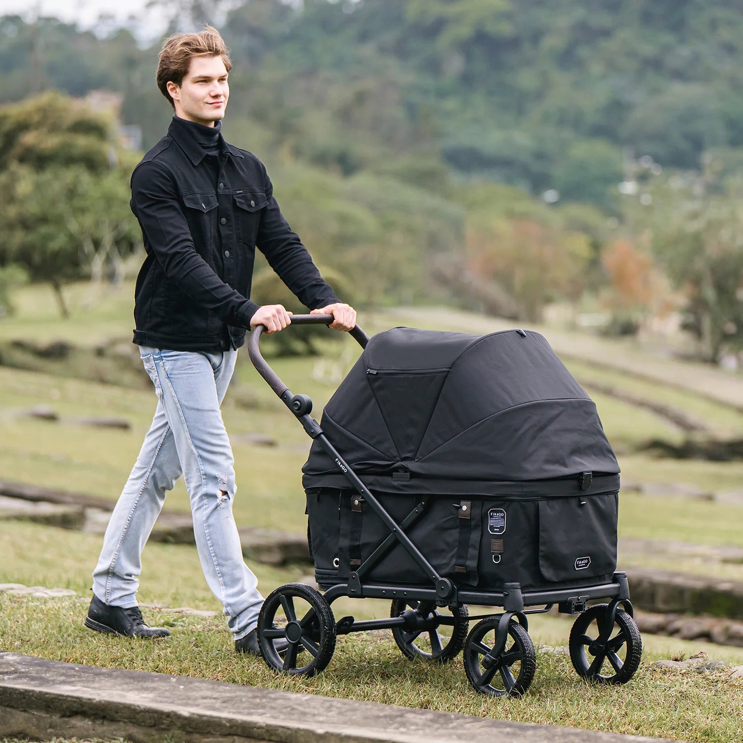 KROSS | One-Step Folding Large Pet Stroller - Forest Green